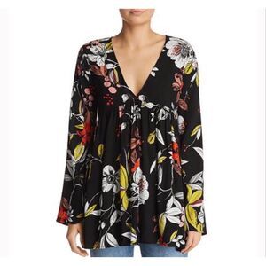 NWOT Free People Bella Floral Printed Lightweight Long Sleeve Black Tunic Medium